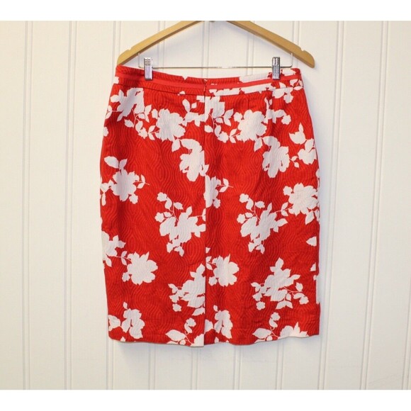 Talbots Red & White Tropical Flowers Knee Length Skirt Back Zip Career Size 12 - Picture 6 of 6